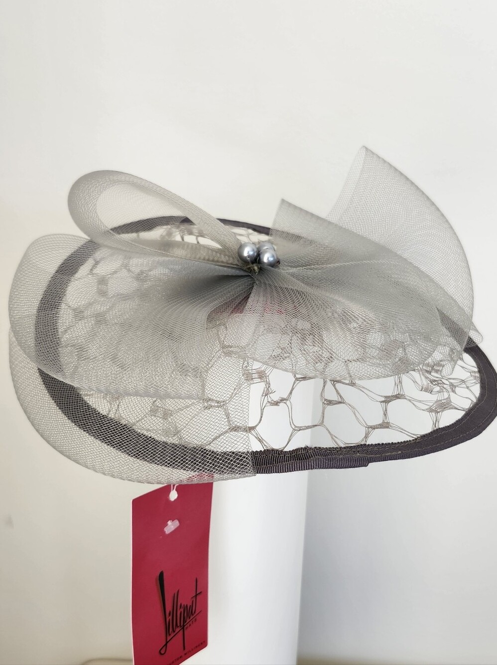 Lilliput Hats Grey Mesh Fascinator with Comb NWT